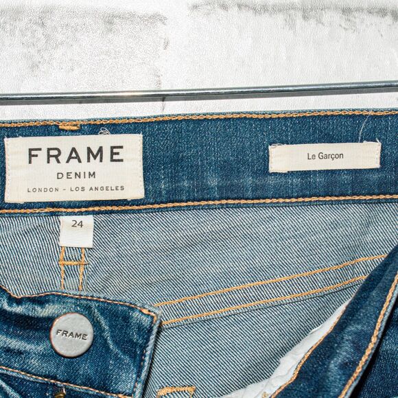 FRAME Denim Le Gargon Jeans Ripped Distressed Blue jay way Size 24 - Picture 2 of 10